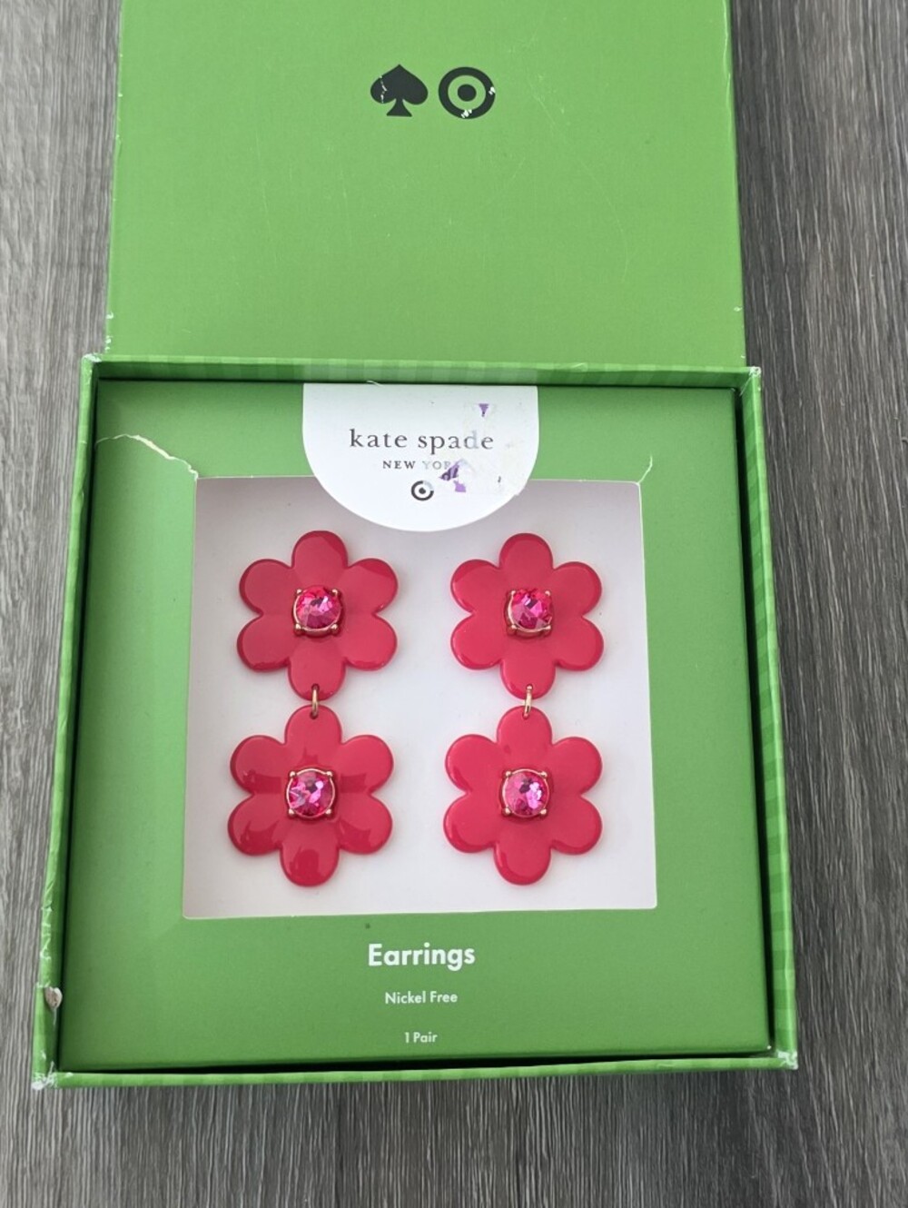 kate spade bright pink double flower drop earrings